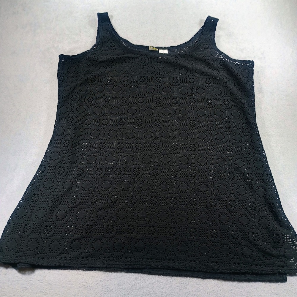 Islander Womens Eyelet Crochet Tank Top Black 1X Sleeveless Knit